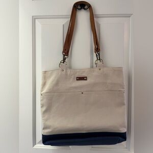 Custom Made Canvas Tote Bag with Leather Straps